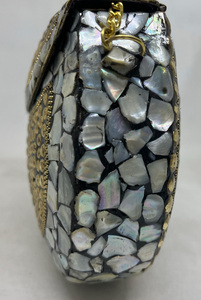 New Style Luxury Genuine Stylish Evening Purse Clutch <b>Bag</b> Woman Handbag Mosaic Stone Metal Frame Lowellcraft.com Elegant - Product Image 3
