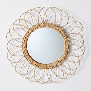 Sunburst <b>Rattan</b> Wall <b>Mirror</b> With Handwoven Boho Decorative Accent - Product Image 2