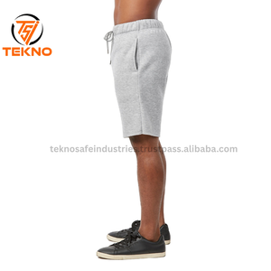 กางเกงขาสั้นของผู้ชายผ้าฝ้าย100% แบบผูกเชือกกางเกงลำลองสีพื้นพื้นมีเชือกผูกสำหรับฤดูร้อน - Product Image 3