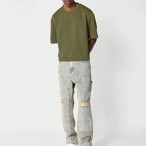 Camiseta recortada de tela pesada de algodón 100% para hombre, diseño de manga corta transpirable, cómoda y elegante, precio de venta OEM - Product Image 6