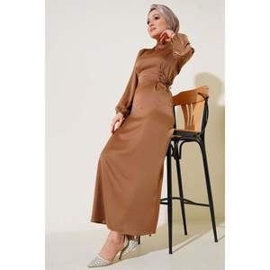 Robe en satin avec détail corde sur le côté, Tan - Product Image 4