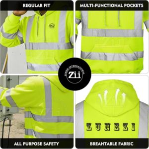 Sudadera CON CAPUCHA DE SEGURIDAD reflectante de manga larga de invierno ANSI Clase 3 Flash LED Clima frío Exterior 100% Poliéster Fleece 450 GSM ZUNEZI - Product Image 4