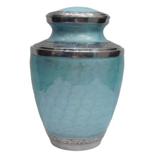 Urnas de cremación clásicas de aluminio para adultos con banda de grabado de Peltre y esmalte gris acabado para cenizas humanas. - Product Image 1