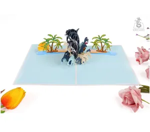 Tarjeta emergente Dolphin Dad & Son, artesanía de papel de Color personalizada para regalo de cumpleaños, Día del Padre, Día DE LA Madre, venta al por mayor - Product Image 1