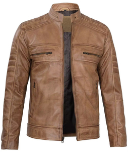 Chaquetas de cuero de bombardero para hombre, prendas de vestir, chaqueta de cuero OEM para hombre con cuello de plumón, diseño informal con servicio - Product Image 3