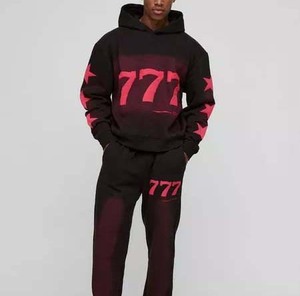 Chándal personalizado de algodón 100% para hombre, pantalones de chándal desgastados con lavado ácido y Sudadera con capucha de talla grande de peso pesado para invierno - Product Image 5