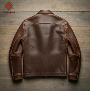 Blouson aviateur en cuir synthétique brun foncé fait main, cuir véritable, taille personnalisée, service OEM, décontracté, hiver, fermeture éclair, col mandarin, uni - Product Image 5