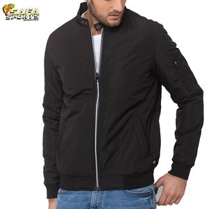 แจ็กเก็ตบอมเบอร์ขนแกะแขนหนังปักแบบบางปรับแต่งได้สำหรับผู้ชายปกตั้งพร้อมกระบวนการเคลือบยาว - Product Image 3