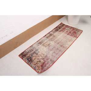 Vintage Small Rug 1.7x3.8 ft, <b>Red</b> Blue Abstract Rug <b>Wool</b> - Product Image 4