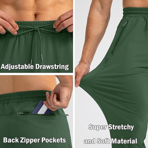 Pantalones de hombre, pantalones de chándal teñidos lisos para hombre con bolsillos con cremallera, pantalones de entrenamiento para gimnasio - Product Image 5