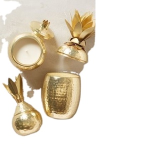 Wedding Decoration Luxury Metal Golden Hammered Candle <b>Jar</b> Pineapple Shaped Metal Lid - Product Image 1