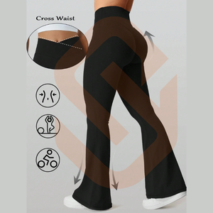 Pantalones acampanados de yoga negros para mujer, mallas elegantes para glúteos, pantalones acampanados de yoga calientes de LICRA suave para entrenamiento de gimnasio - Product Image 2