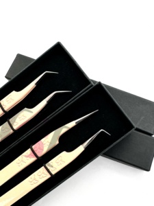 Wholesale GETUP BROSONS IMPEX 45 Degree Latte Powder Coating 90 Degree Butterfly Print Isolation <b>Silver</b> Tip Eyelash Tweezers - Product Image 2