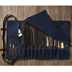 Leather Canvas Smell Proof Foldable Comfortable Knife Roll Chef Portable Storage <b>Bag</b> Durable Cutlery Organizer Kitchen <b>Tool</b> - Product Image 2