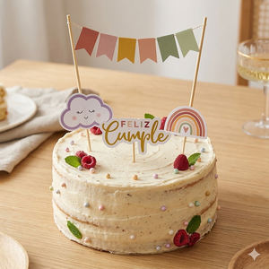 Paquete de 4 Adornos de Pastel de Madera Reutilizables Estilo Boho Pastel, Sol, Arcoíris, Nube, Decoración de Cumpleaños, Artículos para Fiestas de Baby Shower, Venta al por Mayor en China - Product Image 3
