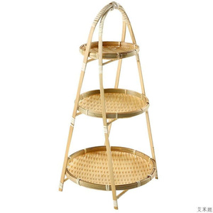 Plateau de service en bambou naturel/plateau en bambou à plusieurs niveaux/plateau à fruits Matériau en bambou de haute qualité pour la décoration Taille personnalisée - Product Image 1