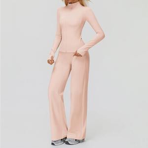 Ensemble de yoga 2 pièces pour femmes, haut à manches longues et leggings, vêtements de sport athlétiques pour l'entraînement, combinaisons de sport, tenues de fitness - Product Image 2