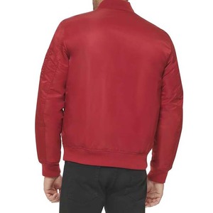 Custom Logo Front Men Autumn Stand Collar Bomber <b>Jacket</b> <b>Red</b> Color Polyester <b>Waterproof</b> Breathable Zipper - Product Image 5