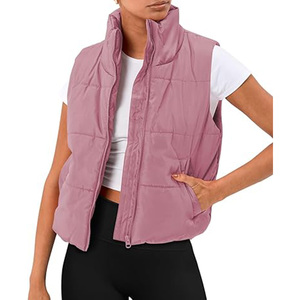 Black Shinny Women Puffer Chaleco sin mangas acolchado Chaqueta Cierre de cremallera con cinturón Chaleco de niña adulta - Product Image 5