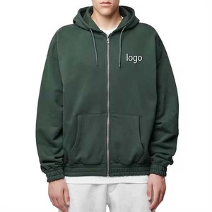 Custom <b>Full</b> <b>Zip</b> Fleece French Terry Zipper Embroidered 100% Cotton Autumn Oversized Streetwear Hoodie Windbreaker <b>Sweatshirt</b> - Product Image 5