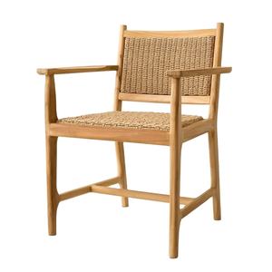 Chaise de salle à manger moderne en teck pour extérieur avec assise et dossier en rotin PE – Mobilier commercial pour terrasses de restaurants et cafés – Vente en gros - Product Image 1