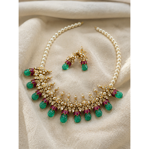 Conjunto de Collar de Perlas Kundan con Engaste de Garras Clásico de Lujo para Mujer, Joyería Nupcial con Piedra Verde, Conjunto de Boda Polki Chapado en Oro Claro - Product Image 4