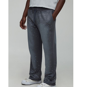 Pantalones de chándal personalizados de algodón con diamantes de imitación para mujer, pantalones casuales para hombre, pantalones de calle, pantalones de chándal French Terry, fabricante - Product Image 4