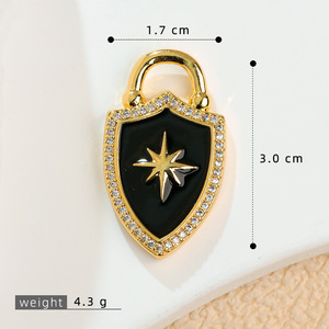 Pendentif bouclier en émail en laiton avec motif étoile et ange, breloque amulette protectrice pour la fabrication de bijoux en gros - Product Image 3