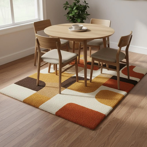 Tapis géométrique rétro touffeté - Tapis moderne du milieu du siècle pour chambre à coucher, salle à manger, chambre d'amis - Décoration moderne pour la maison - Product Image 3