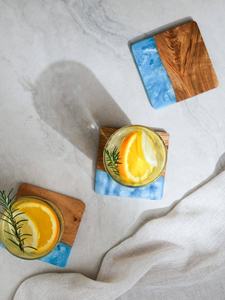 Blue Resin Joint Mango <b>Wood</b> Tea Coaster Sublimation Mats Resin Drink Cup Glass Coasters <b>For</b> Use <b>Table</b> <b>Top</b> Product <b>For</b> Sale - Product Image 3