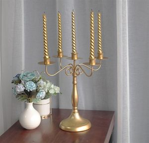 5 Arms Candle Holder Gold Housewarming Decor <b>Candelabra</b> Available for Wedding Decorations for Sale. - Product Image 4