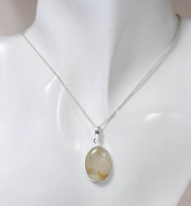 Forme ovale pendentif de mode doré rutile 925 en argent Sterling pendentif de pierres précieuses à la main bijoux concepteur pendentif cadeau pour elle - Product Image 2