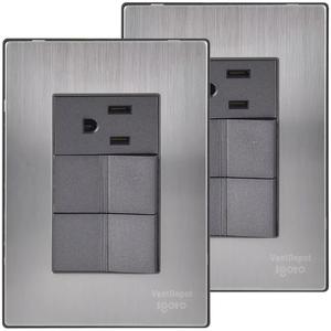 Presa con interruttore, MXIOF-002, 2 pezzi, interruttore x2/presa, 125-250 V CA, 10/15 A, 50/60 Hz, Argento/Oxford, Acciaio inossidabile/PC. - Product Image 1