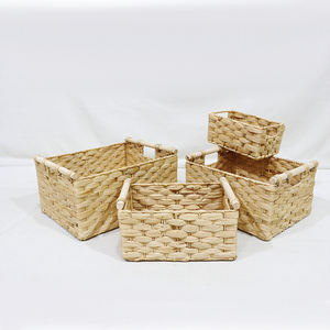 Comehome Water Hyacinth Storage <b>Basket</b> Set Woven Organizer With <b>Wooden</b> Handles - Product Image 6