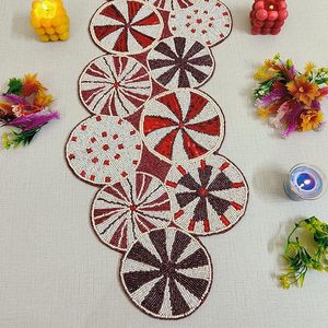 Christmas Decorative and Leaves Design Beaded <b>Runner</b> Placemat <b>Dining</b> <b>Table</b> Fancy Mat Handmade Decorative <b>Runners</b> for Wedding - Product Image 4