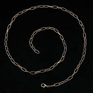 Catena a maglie dorate 18 o 24 pollici, stile vintage con motivo geometrico, in oro 14K placcato oro giallo con diamante o perla come pietra principale - Product Image 4