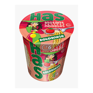 HAS Instant Ramen Noodles Cup Bolognese Flavour 70g 6-Minute Quick Cooking Fried Tomato Noodles Wheat <b>Flour</b> 18% Fat 12 Months - Product Image 1