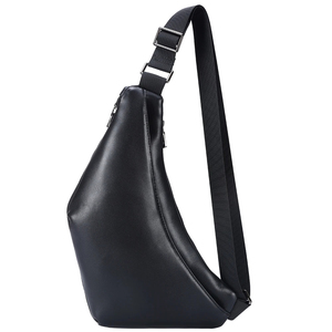 Sac de poitrine minimaliste en cuir véritable, sac à bandoulière, fermeture à glissière, imperméable, usage quotidien, toutes saisons, pour homme - Product Image 1