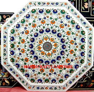 Octagonal Shape Dining <b>Table</b> Top With Fine Finishing For Living & Dining Room Purpose White Marble Inlay <b>Work</b> Standard <b>Table</b> Top - Product Image 1