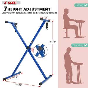 5 Core Keyboard Stand Piano Bench Combo Adjustable Key Board Stands 2 <b>Padded</b> Musician <b>Chair</b> Set - Product Image 2