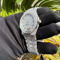Luxuriöse Neue Hip-Hop Edelstahl Automatik-Analoguhr mit ETA-Uhrwerk, Moissanit Brillantschliff Diamanten VVS-Klarheit für Herren