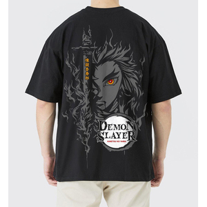 Camiseta OVERSIZE de media manga con logotipo personalizado para hombre, Camiseta estampada de gran tamaño Rengoku para hombre, ropa de calle de tela, estilo Regular Fit - Product Image 4
