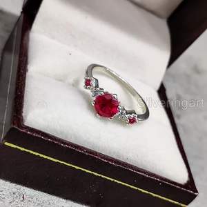 Anillo de Mujer con Rubí Natural, Piedra de Nacimiento de Julio, Regalo de Navidad o Aniversario, Anillo Apilable de Plata de Ley 925 - Product Image 5