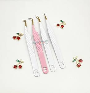 Pinces à cils faites à la main, logo personnalisé, charme fruit et fleur, couleur peinte, acier inoxydable, 90 degrés, pinces à cils fines, fibre - Product Image 4