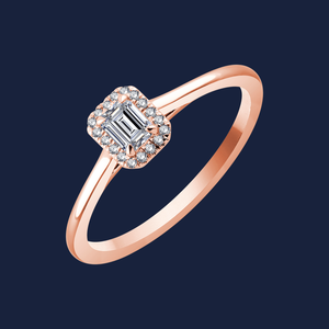 Bague en or massif 14 carats avec diamant de laboratoire taille émeraude de 0,30 carat, halo cathédrale, qualité H+-SI, pour usage quotidien, cadeau - Product Image 2