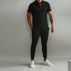 Conjuntos de dos piezas deportivos de verano 2024, camisa POLO de manga corta con cremallera para hombre, pantalones largos ajustados, traje informal diario para hombre - Product Image 3