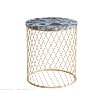 Ensemble de table basse en bois artisanal avec plateau en bois, structure en acier inoxydable, facile à nettoyer, garantie 1 an, élégance de pierres précieuses, design moderne, luxe