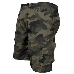 Short de sport en toile tissée 3D à poches cargo pour homme 100% coton taille mi-élastique 6 poches solide respirant décontracté - Product Image 3