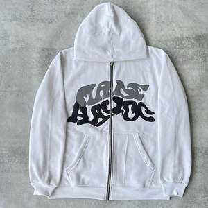 Sweat à capuche personnalisé avec fermeture éclair, lavage à l'acide, impression vintage en relief, surdimensionné, lourd, pour homme, hiver, écologique, respirant, 500 g/m² - Product Image 6