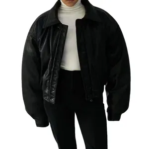 नरम सुपर स्टाइलिश नई महिला काली चमड़े की जैकेट पूरी तरह से नरम पॉलिएस्टर स्टैंड अप कॉलर के साथ पूरी तरह से अनुकूलित